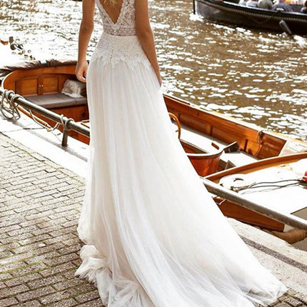 Onbely robe maxi longue de mariée princesse Col en V bohème boho dress