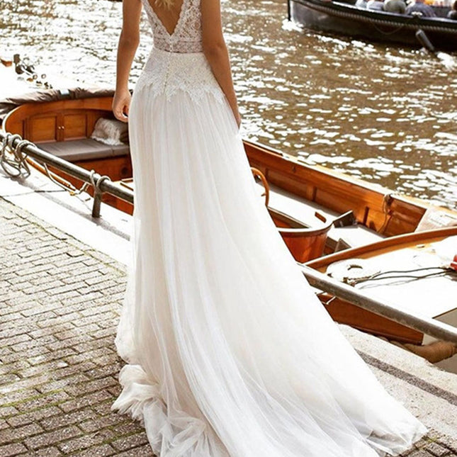 Onbely robe maxi longue de mariée princesse Col en V bohème boho dress