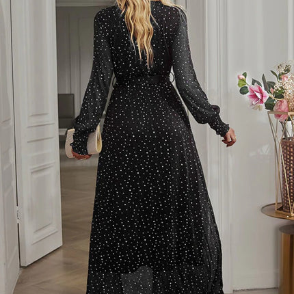 Onbely robe longue fendu le côté brillante paillette ceinture v-cou manches longues élégant de soirée pour mariage