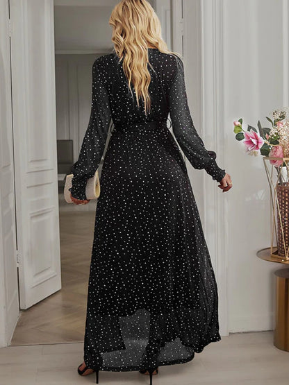 Onbely robe longue fendu le côté brillante paillette ceinture v-cou manches longues élégant de soirée pour mariage