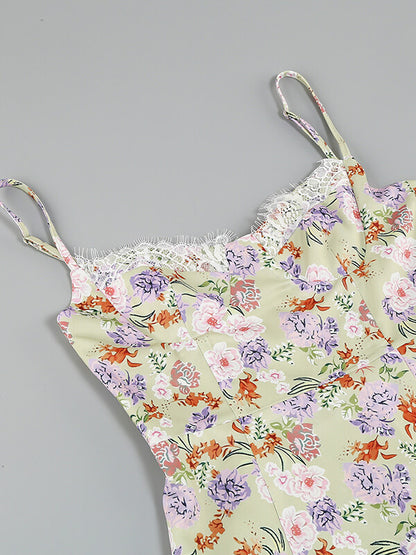 Onbely mi-longue robe imprimé à fleurie fendu le côté à fines brides - onbely