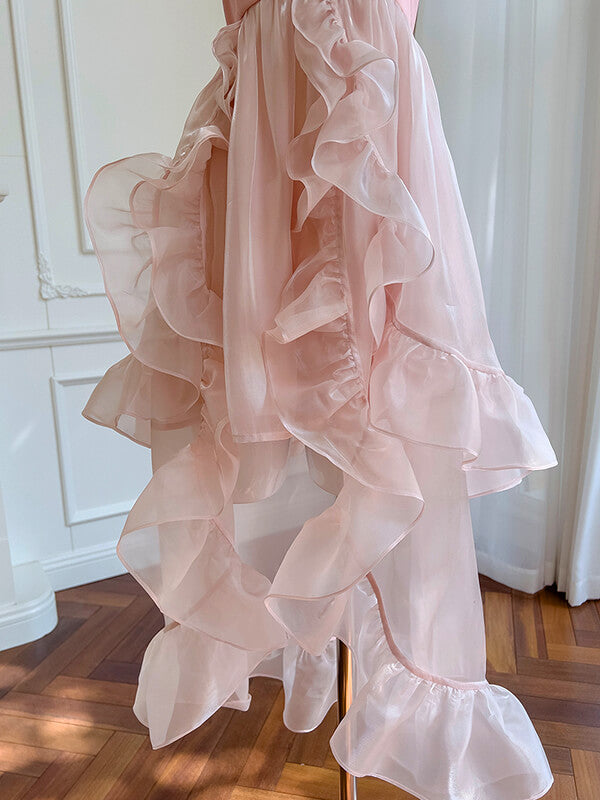 Onbely robe longue de bal organza rose licou doux - onbely