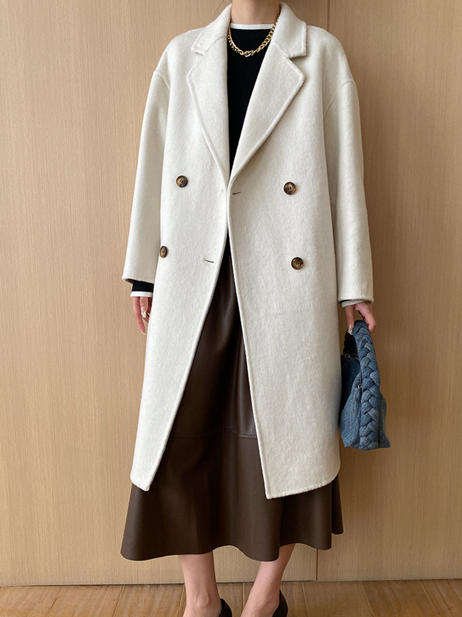 Onbely manteau en laine longue double boutonnage col revers pour femme