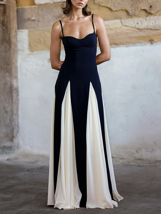 Onbely Robe longue bicolore noir et blanc à fines brides élégante de soirée