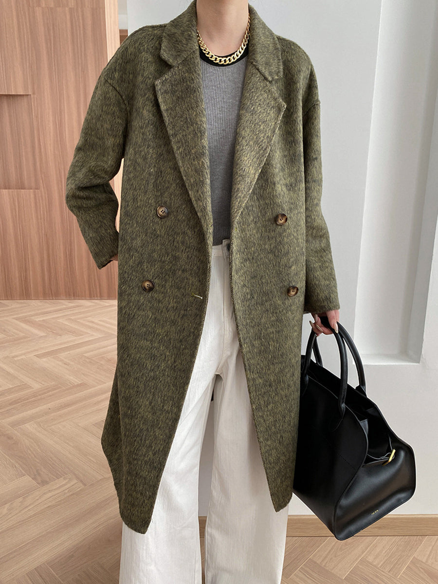 Onbely manteau en laine longue double boutonnage col revers pour femme