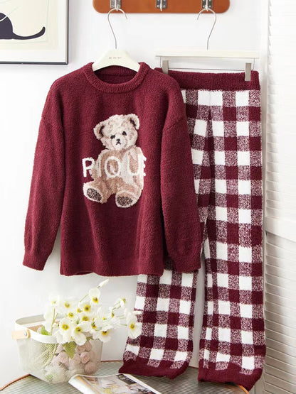 Onbely ensemble de pyjama polaire nounours ours carreaux femme noël