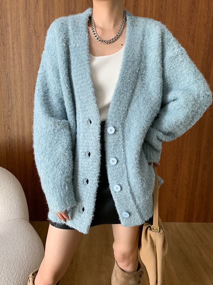 Onbely women's fashion blue buttoned cardigan