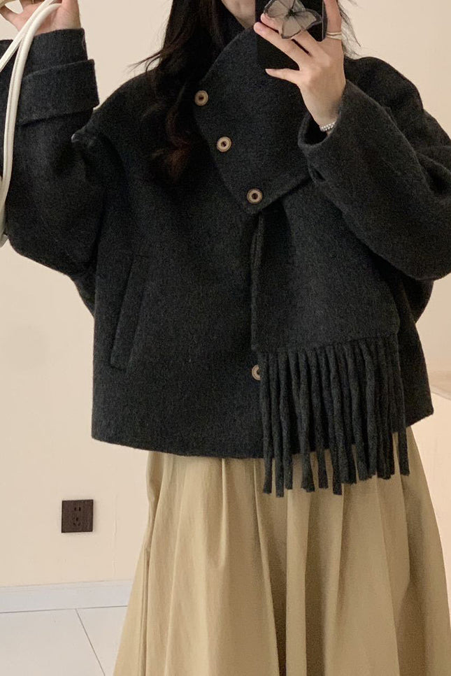 Onbely manteau en laine avec frange écharpe pour femme