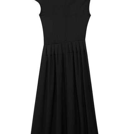 Onbely robe longue trapèze unicolore plissé col asymétrique mode tous les jours bureau