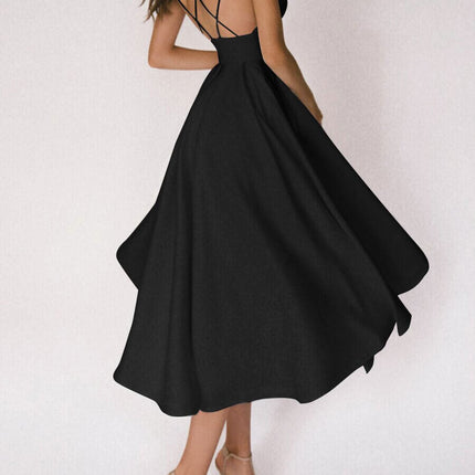 Onbely mi-longue robe trapèze à fines brides élégant de cocktail