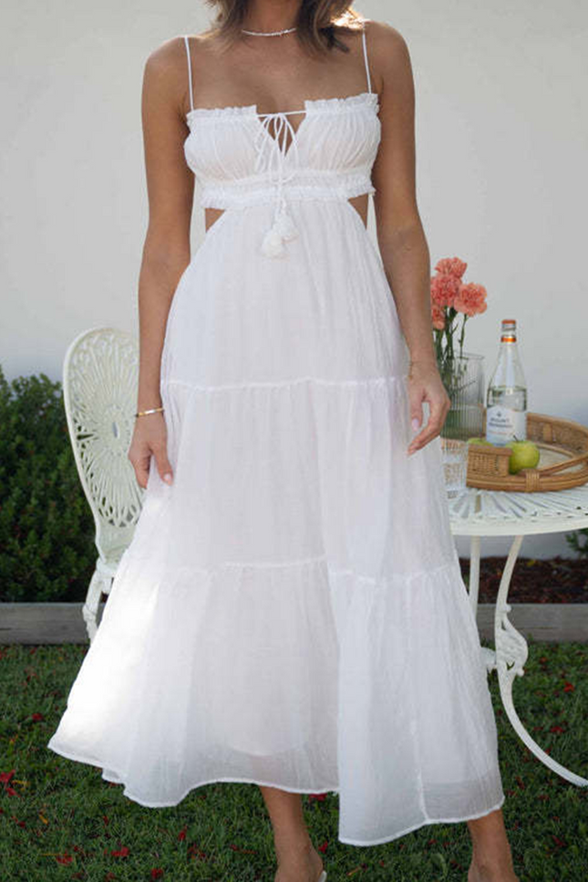 Onbely Robe longue unicolore strappy à fines brides bustier dos nu vacances boho dress