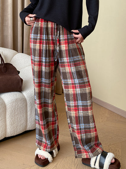 Onbely pantalon en laine mélangée ample carreaux strappy femme noël