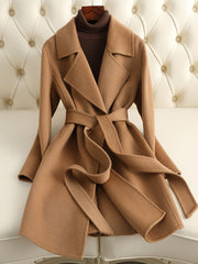 Onbely women's wool coat with belt lapel collar elegant Christmas