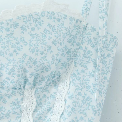 Onbely mi-longue robe imprimé à fleurie dentelle à fines brides Chic cocktail Bleu