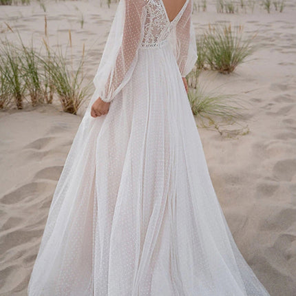 Onbely robe de mariée princesse fendu le côté manches bouffantes bohème boho dress