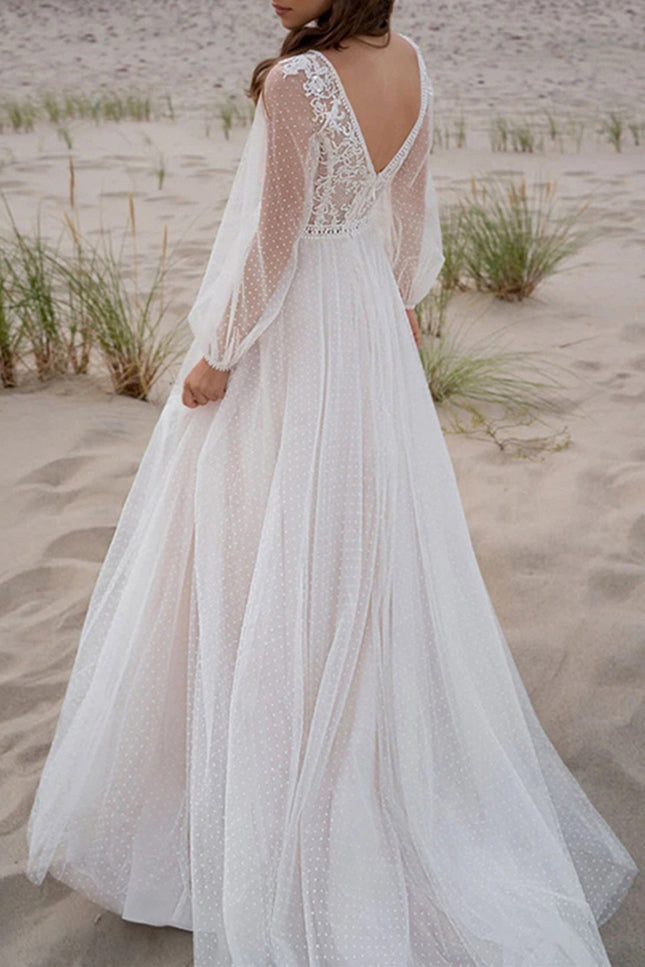 Onbely robe de mariée princesse fendu le côté manches bouffantes bohème boho dress