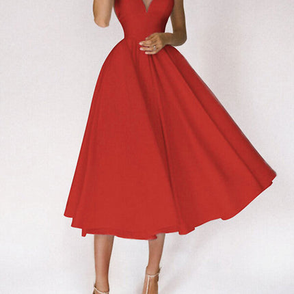 Onbely mi-longue robe trapèze à fines brides élégant de cocktail