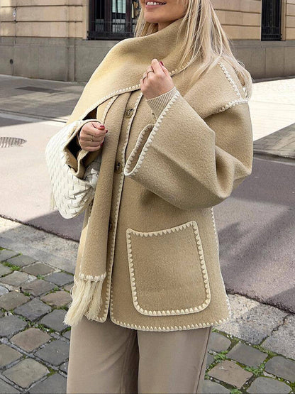 Onbely manteau en laine mode avec frange écharpe femme - onbely