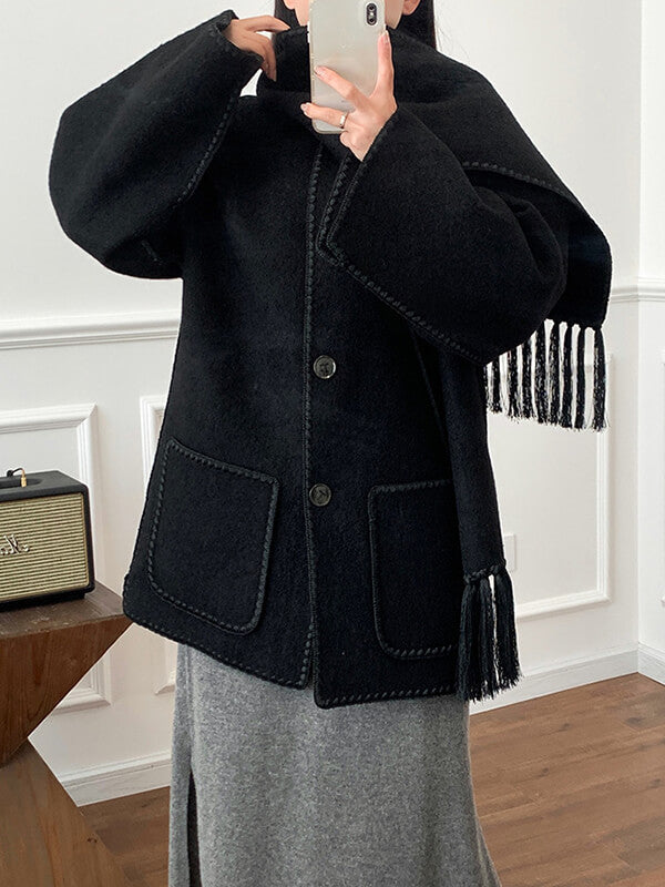Onbely manteau en laine mode avec frange écharpe femme - onbely