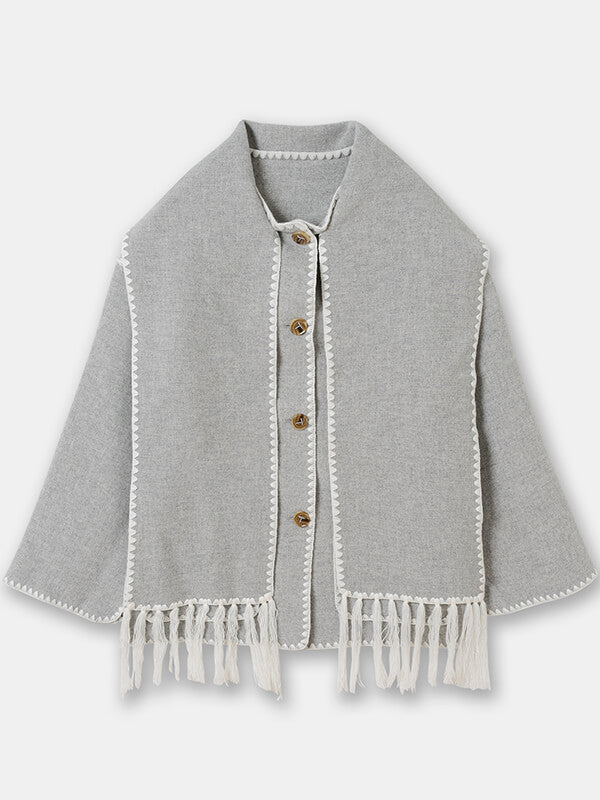 Onbely manteau en laine mode avec frange écharpe femme - onbely