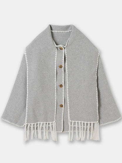 Onbely manteau en laine mode avec frange écharpe femme - onbely