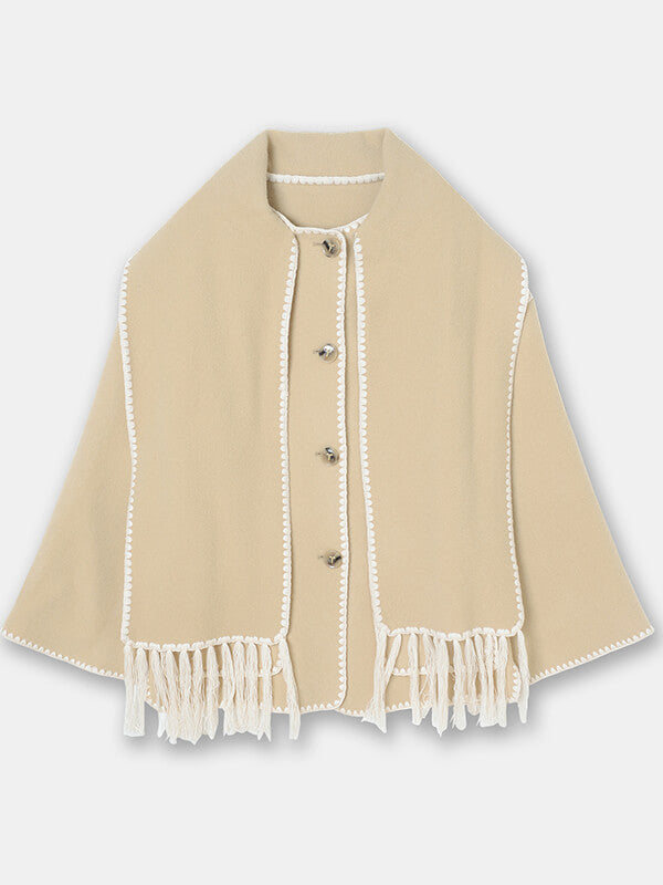 Onbely manteau en laine mode avec frange écharpe femme - onbely