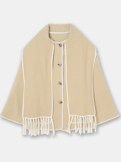 Onbely manteau en laine mode avec frange écharpe femme - onbely
