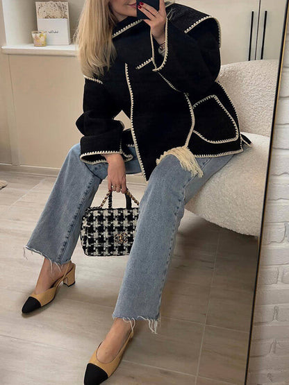 Onbely manteau en laine mode avec frange écharpe femme - onbely