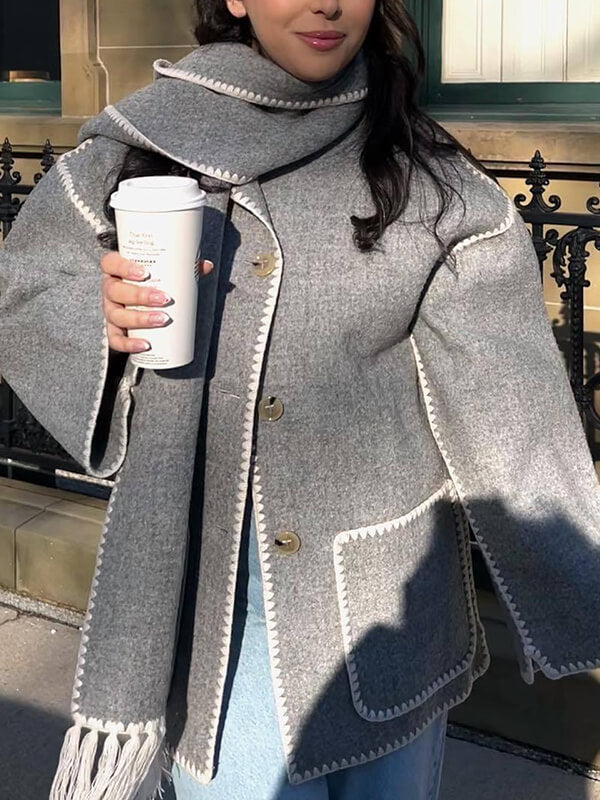 Onbely manteau en laine mode avec frange écharpe femme - onbely