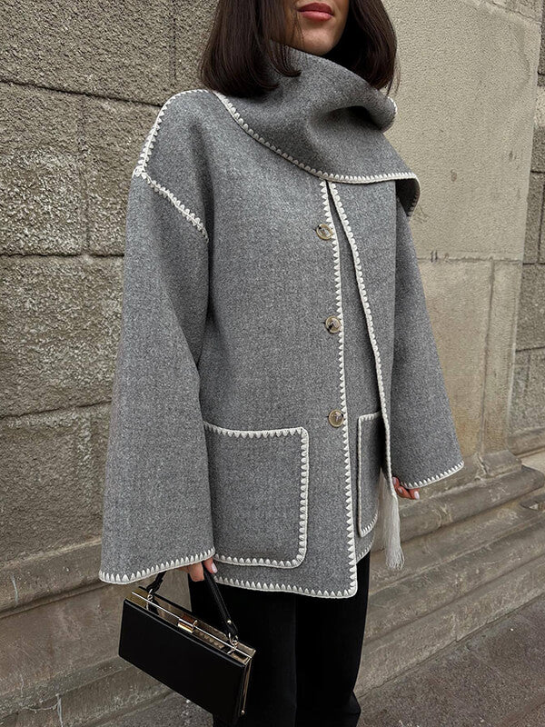 Onbely manteau en laine mode avec frange écharpe femme - onbely