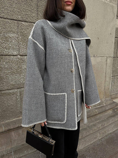 Onbely manteau en laine mode avec frange écharpe femme - onbely
