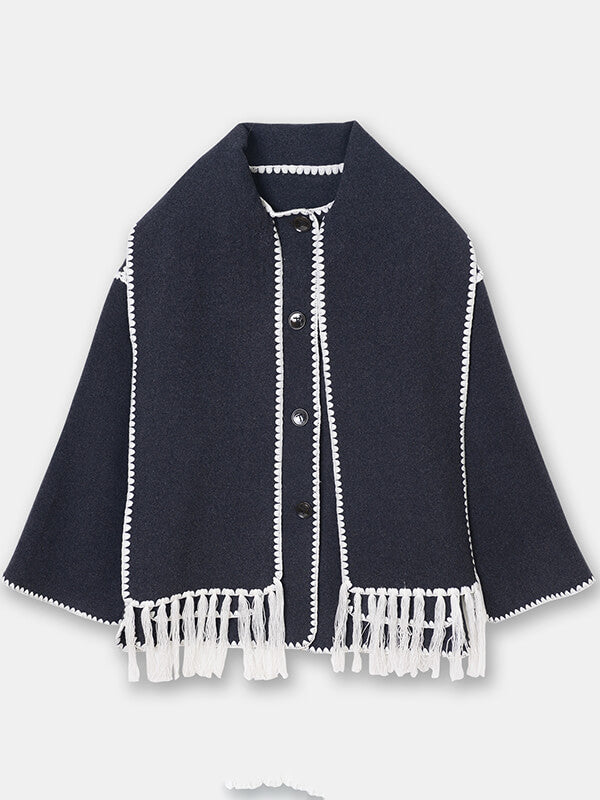 Onbely manteau en laine mode avec frange écharpe femme - onbely