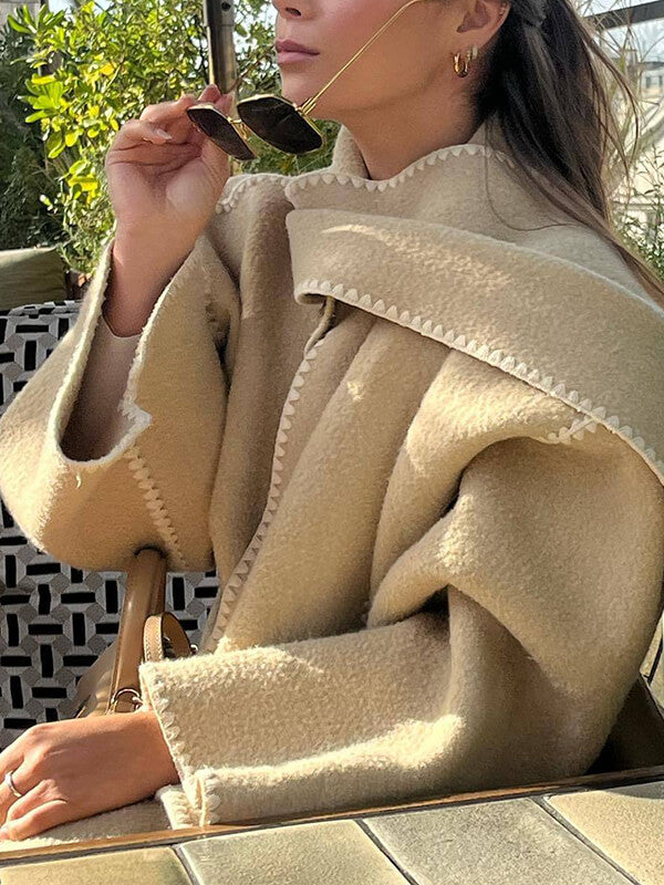 Onbely manteau en laine mode avec frange écharpe femme - onbely