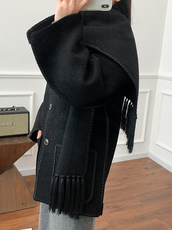 Onbely manteau en laine mode avec frange écharpe femme - onbely